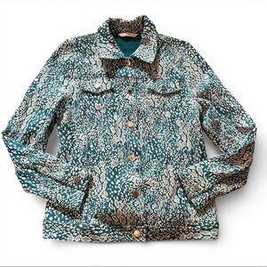 Isaac Mizrah Live White and Teal Paisley Floral Jacket Size Medium
